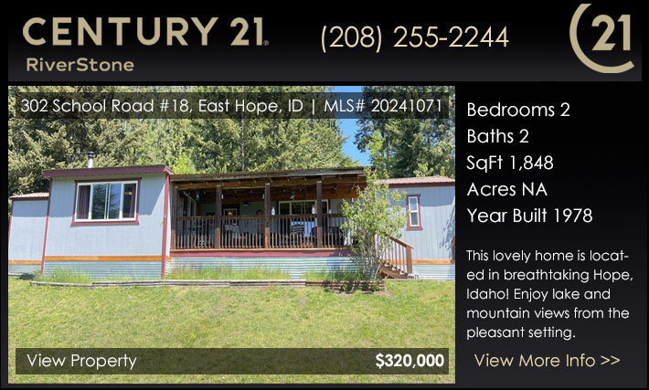 This lovely home is located in breathtaking Hope, Idaho