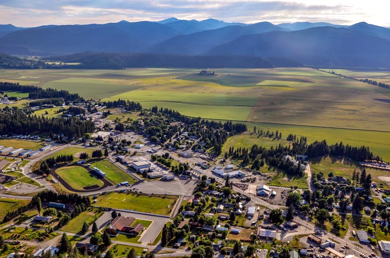 Aerial of Bonners Ferry looking South West